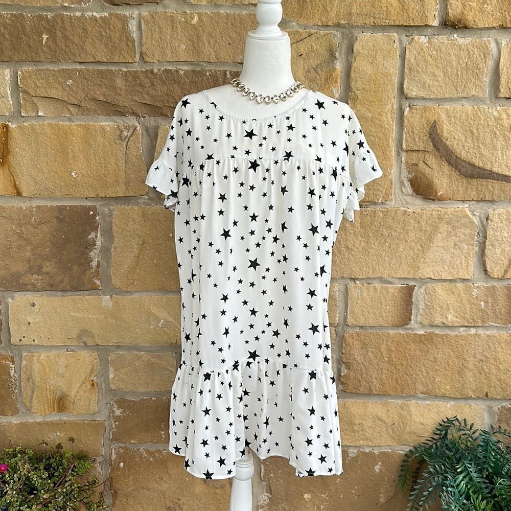 White Star Print Babydoll Dress